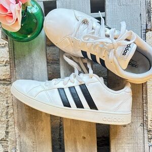 adidas White Sneakers with Black Three Stripes